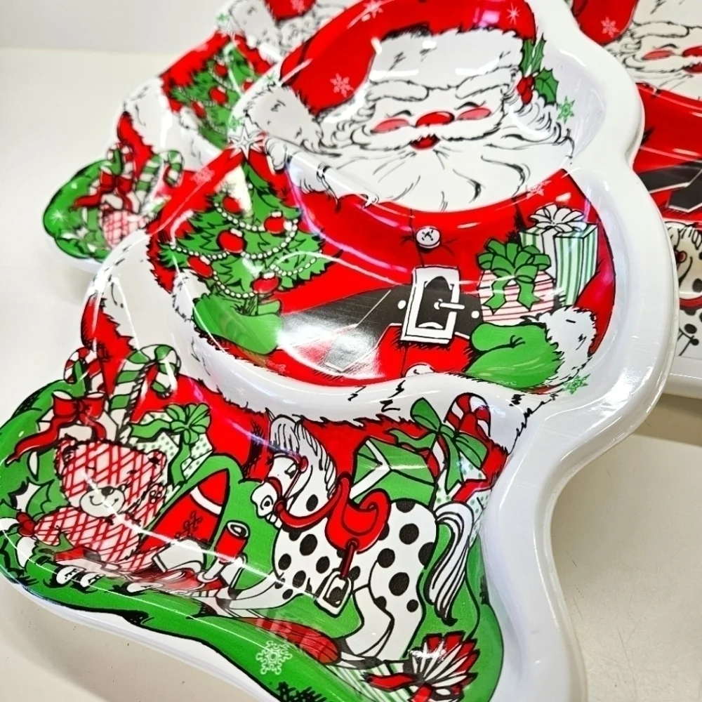NEW VINTAGE Christmas Santa Claus Divided Serving Snack Tray Set of 3